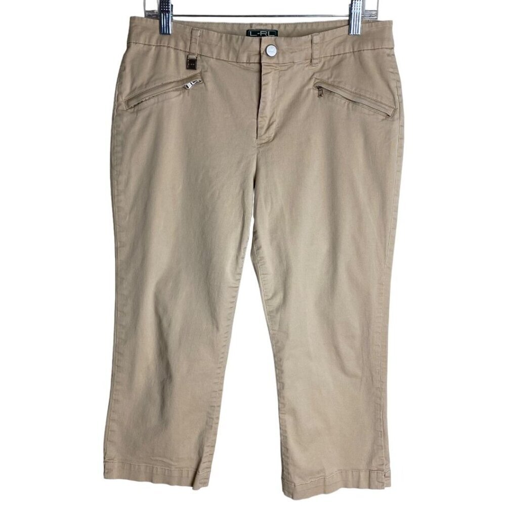 LAUREN Ralph Lauren Khaki Cropped Pants w Zipper Pockets Women's Size 10